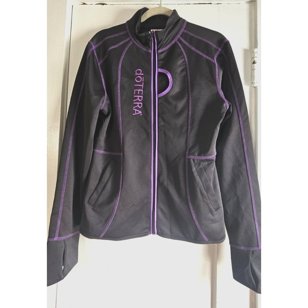 AROMA TOOLS‎ ladies Sz L doTERRA purple contrast stitching gray jacket NWOT